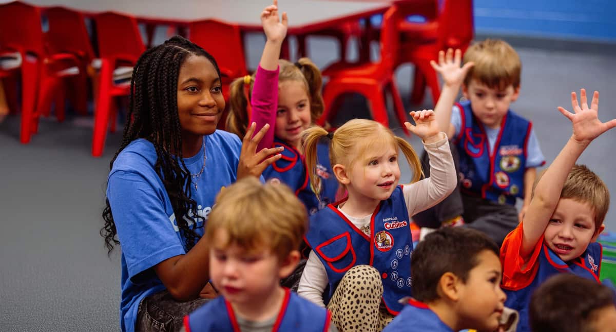 Young kids at an Awana Cubbies club at church